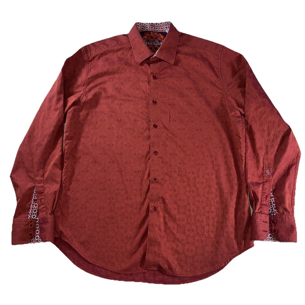 Robert Graham Button Down Designer Dress Shirt Men's XL Red